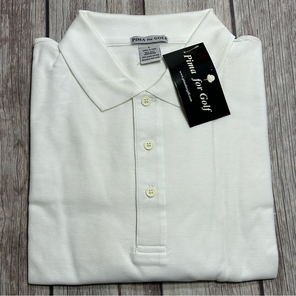 Pima For Golf Men’s L Peruvian Pima Cotton White Short Sleeve Golf Polo Shirt